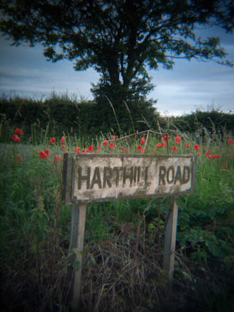 Road sign taken using Holga HLW-OP lens