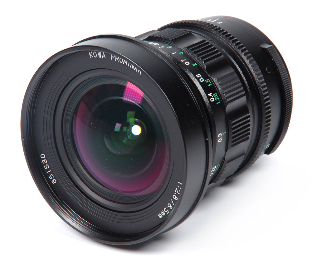 Kowa Prominar 8,5mm F2,8 Front Oblique View